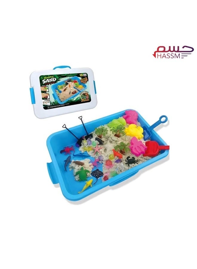 حسم مجموعة ألعاب رمل البحر الفنية، صندوق رمل للأطفال الصغار مع رمل للعب، مجموعة من الديناصورات وألعاب حيوانات البحر، قوالب قلاع، صندوق رمل حسي بغطاء للأولاد والبنات من عمر 3 إلى 9 سنوات - Image 1